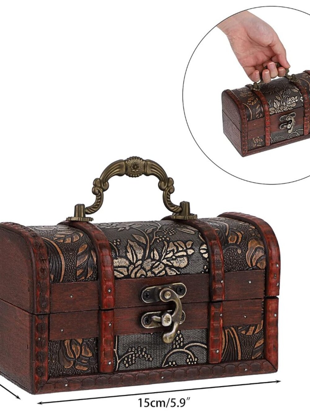 Vintage Treasure Chest, Pirate Keepsakes Box for Kids Gifts, Wooden Storage Box - Picture 3 of 9